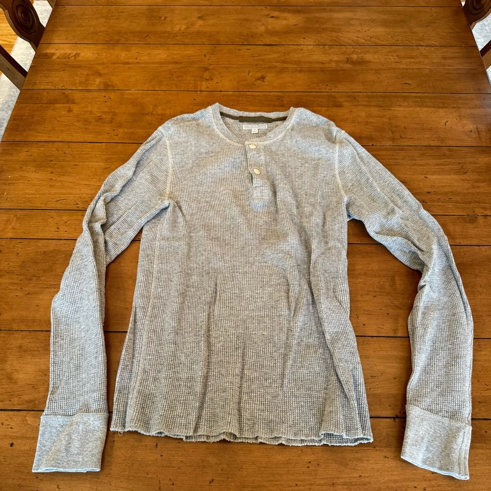 Wallace & Barnes Men's Grey Long Sleeve Waffle Tee Size Small